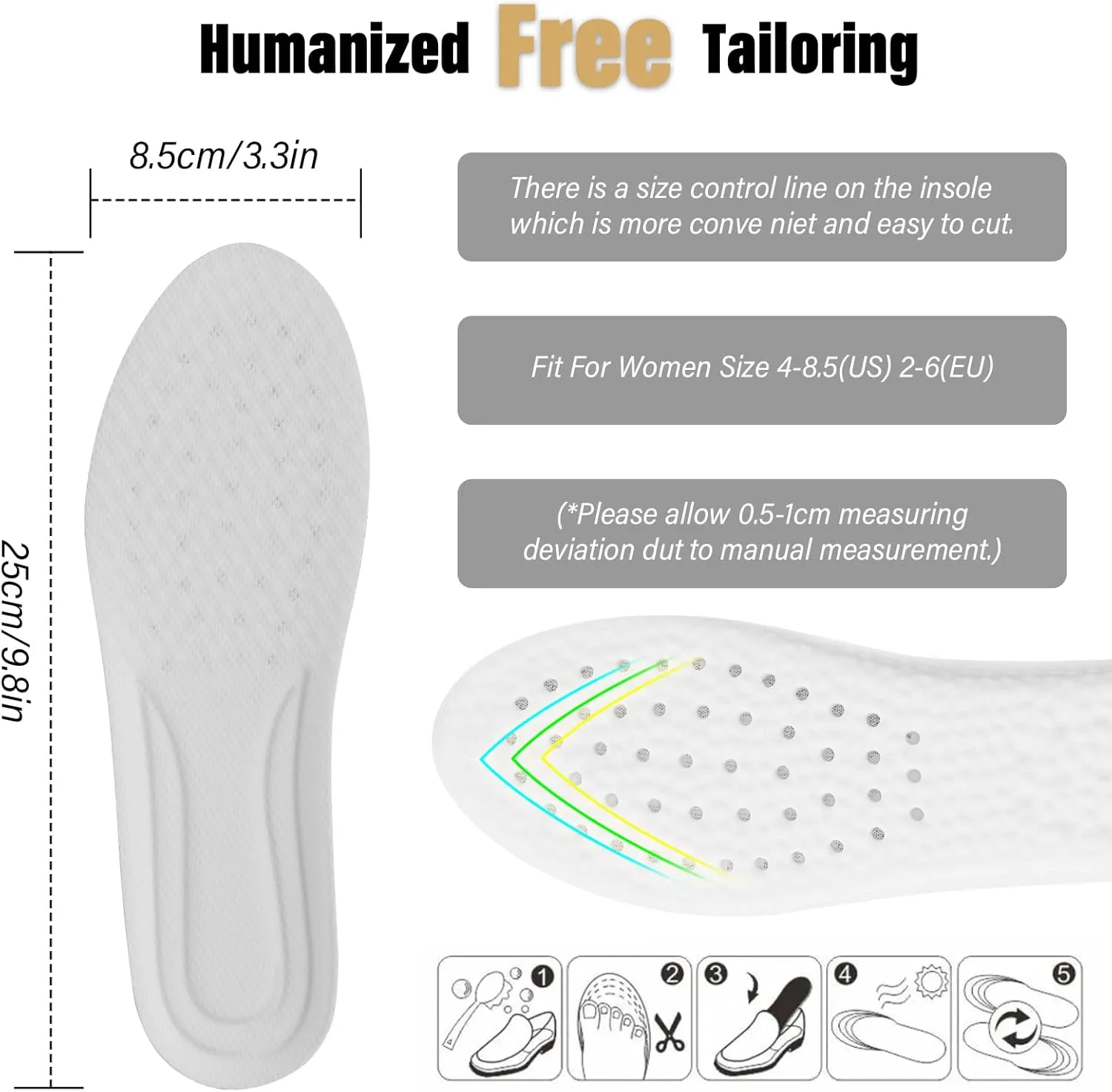 1 Pairs Memory Foam Shoe Insoles, Shock Absorption Inserts Arch Support Cushioning Sports Insoles Soft Comfortable Replacement Insoles for Men Women