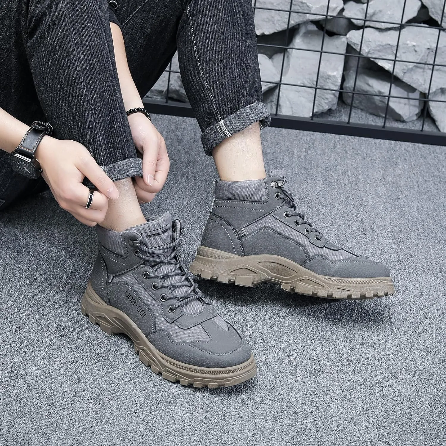 Ahico Mens Hiking Walking Boots Trekking Camping Casual Boots Breathable Outdoor Shoes