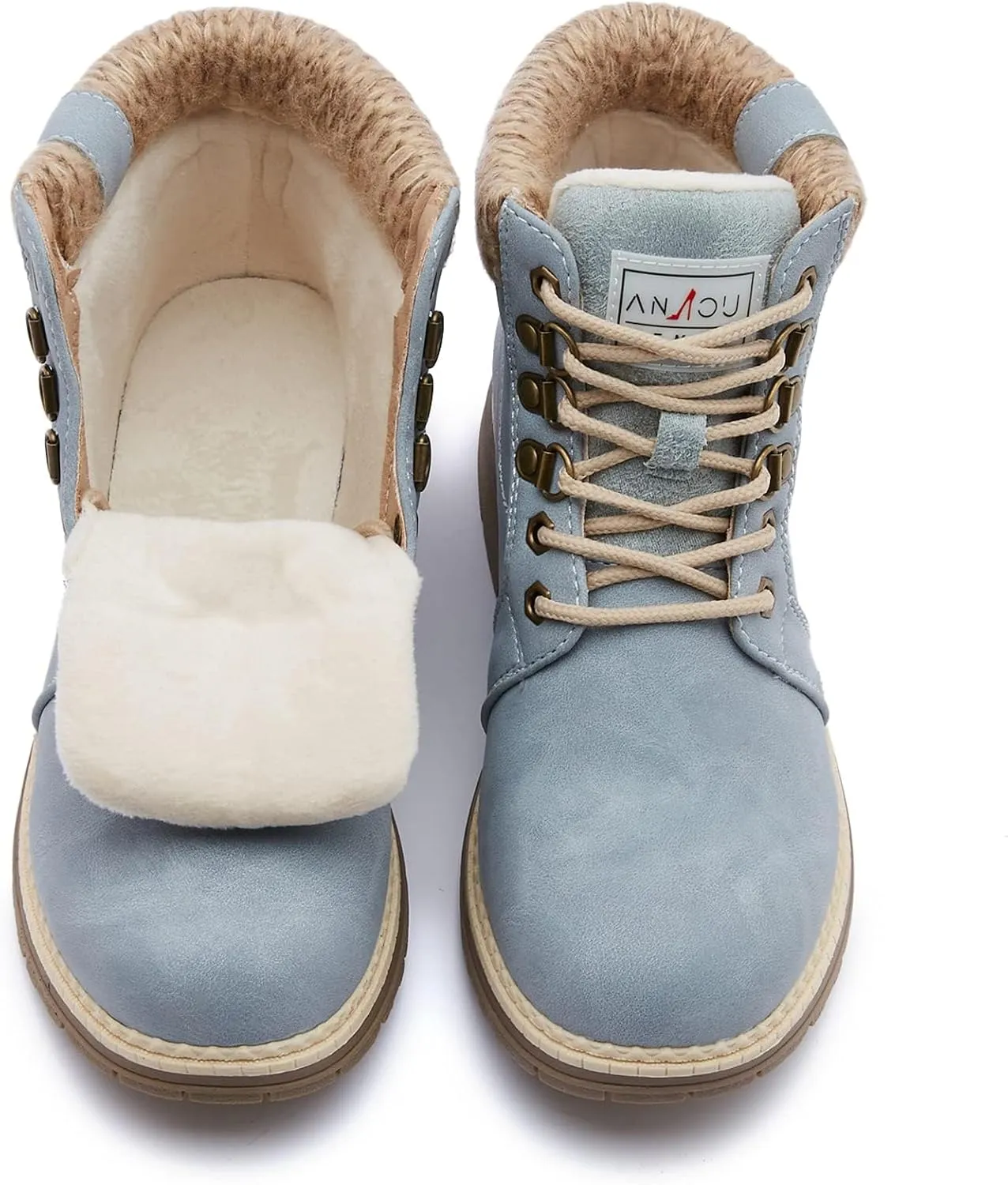 ANJOUFEMME Casual Winter Hiking Boots For Women - Womens Outdoor Snow Ankle Boots Waterproof Lightweight Lace up Fur Lined Walking Hiking Shoes