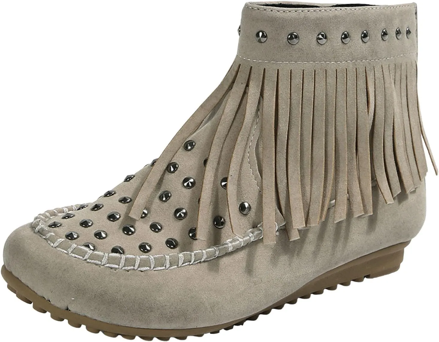 Ankle Boots for Women Flat Side Zip Vintage Womens Cowboy Boots Round Toe Fringe Buckle Straps Studded Western Cowboy Shoes