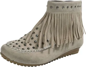 Ankle Boots for Women Flat Side Zip Vintage Womens Cowboy Boots Round Toe Fringe Buckle Straps Studded Western Cowboy Shoes