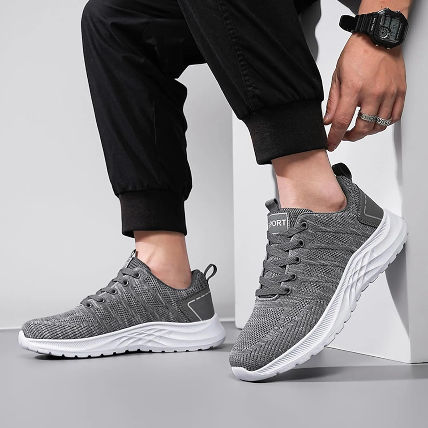 Arch Support Walking Shoes for Men Lightweight Breathable Walking Shoe Gym Tennis Soft Flat Soled Elderly Shoes