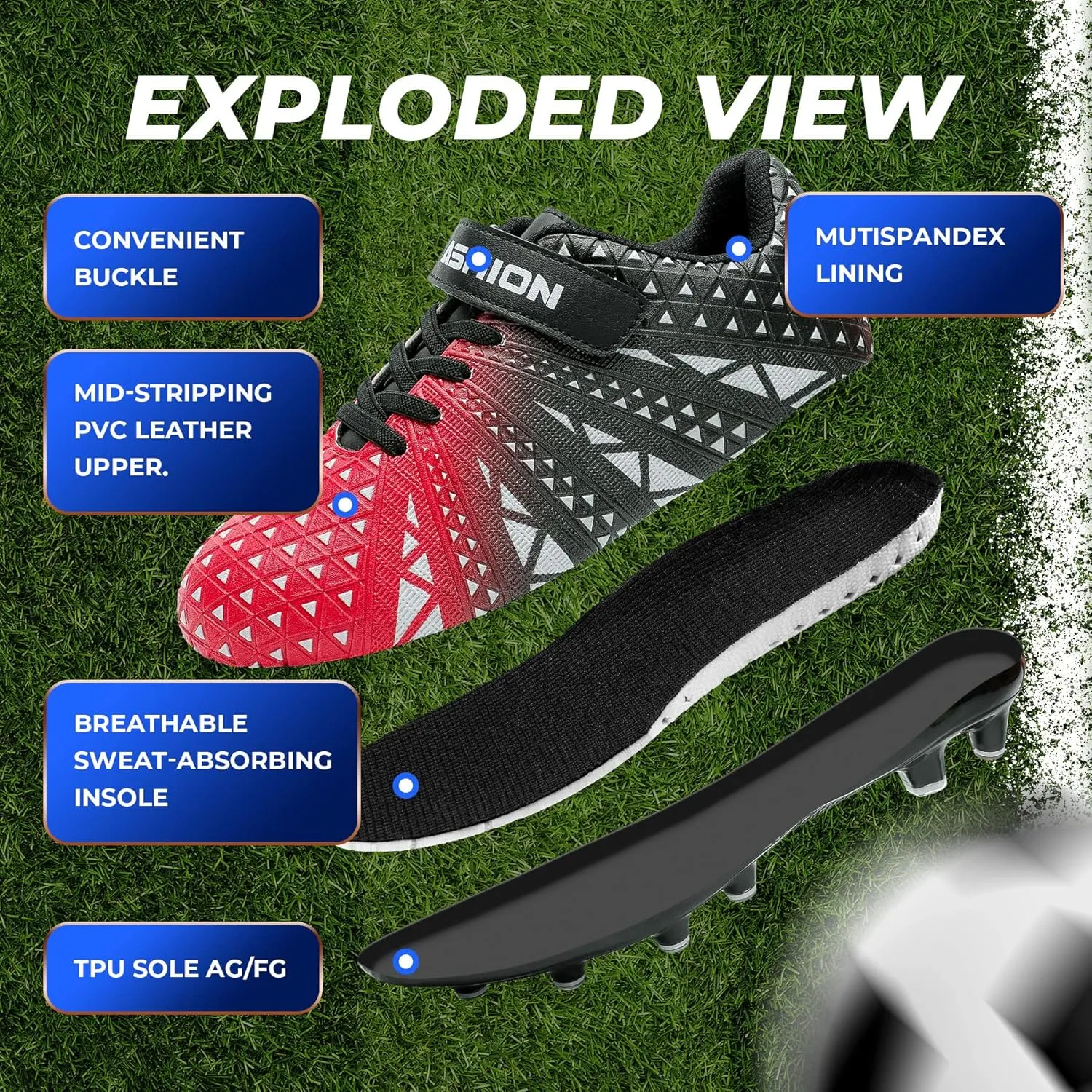 ASHION Kids Soccer Cleats Boys Girls Soccer Shoes Firm Ground Football Shoes for Indoor Outdoor Size (Little Kid/Big Kid)