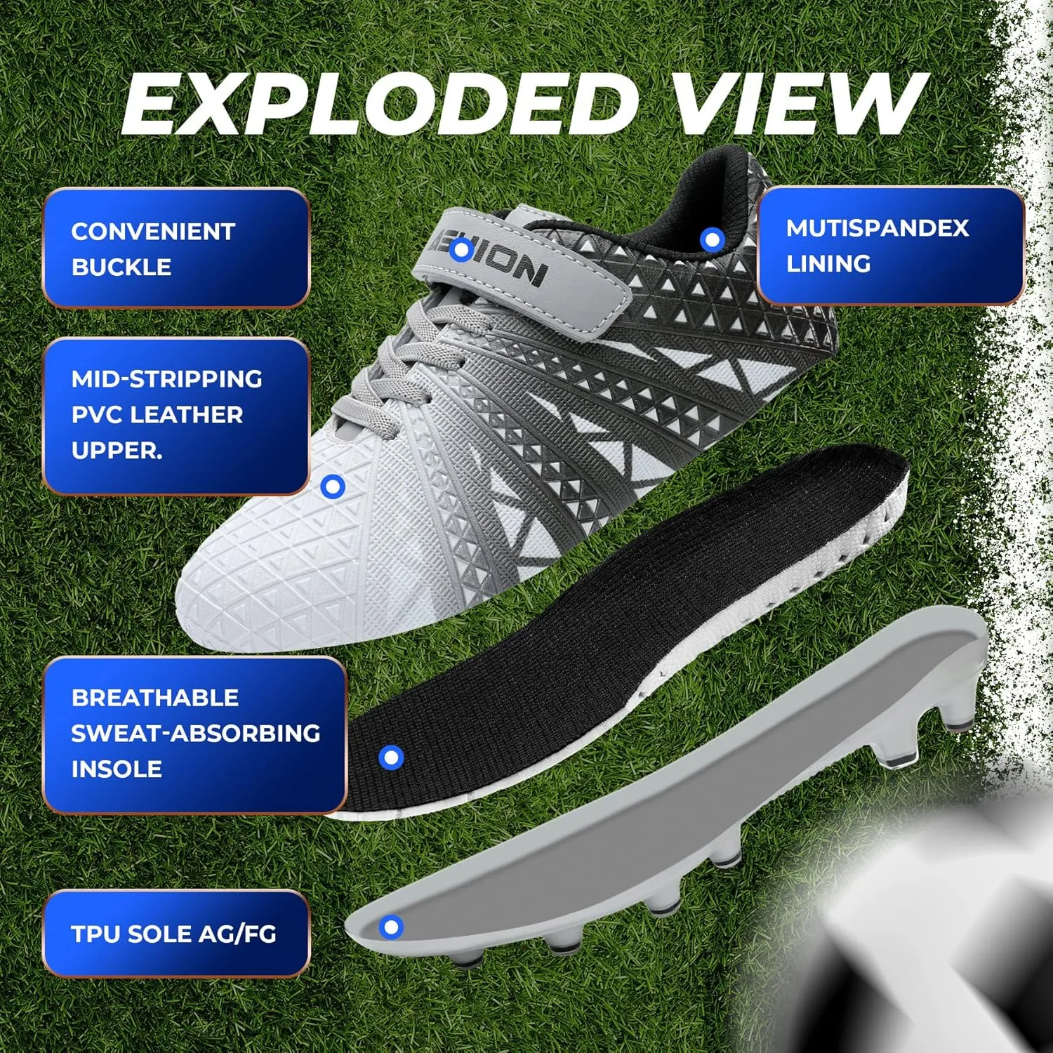 ASHION Kids Soccer Cleats Boys Girls Soccer Shoes Firm Ground Football Shoes for Indoor Outdoor Size (Little Kid/Big Kid)