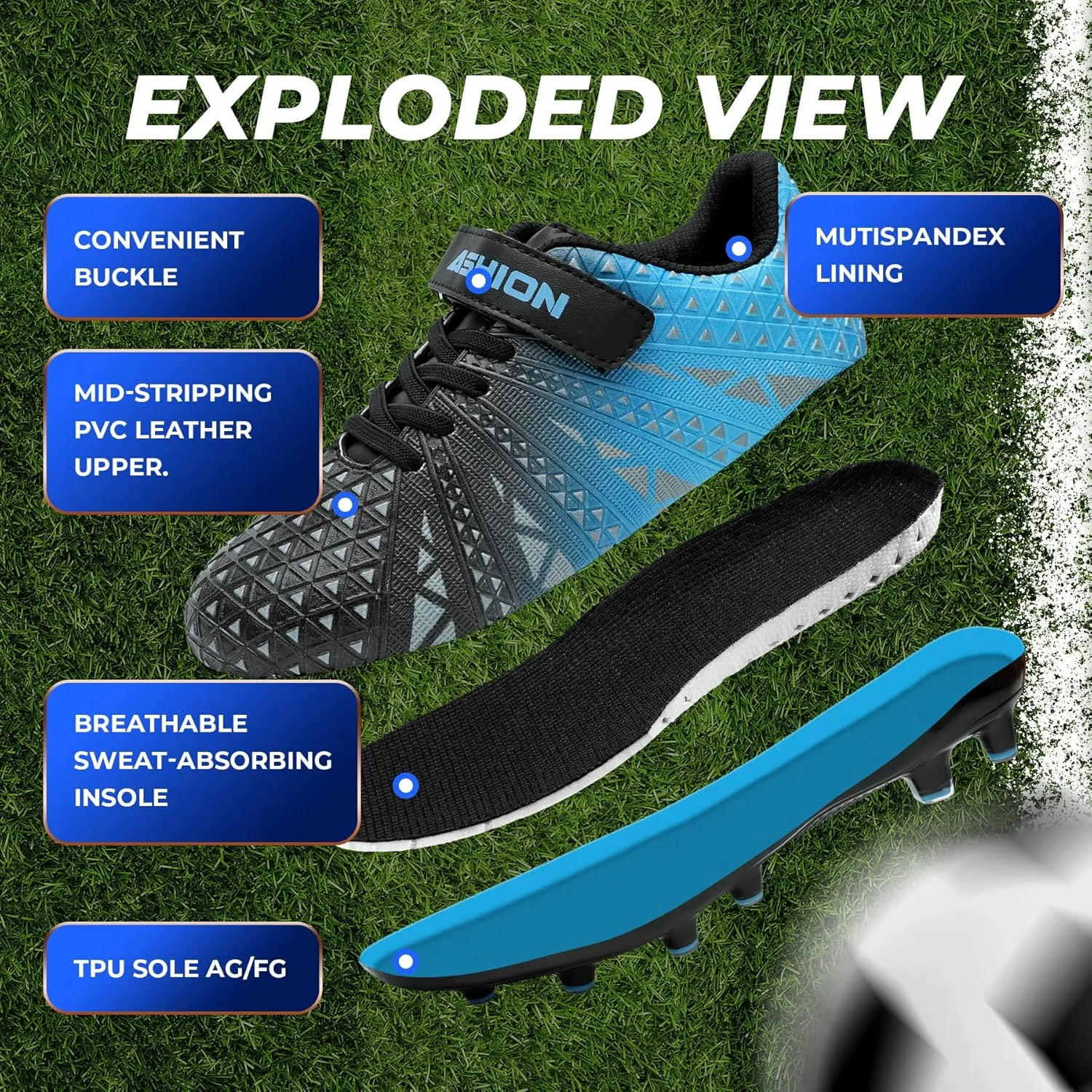 ASHION Kids Soccer Cleats Boys Girls Soccer Shoes Firm Ground Football Shoes for Indoor Outdoor Size (Little Kid/Big Kid)