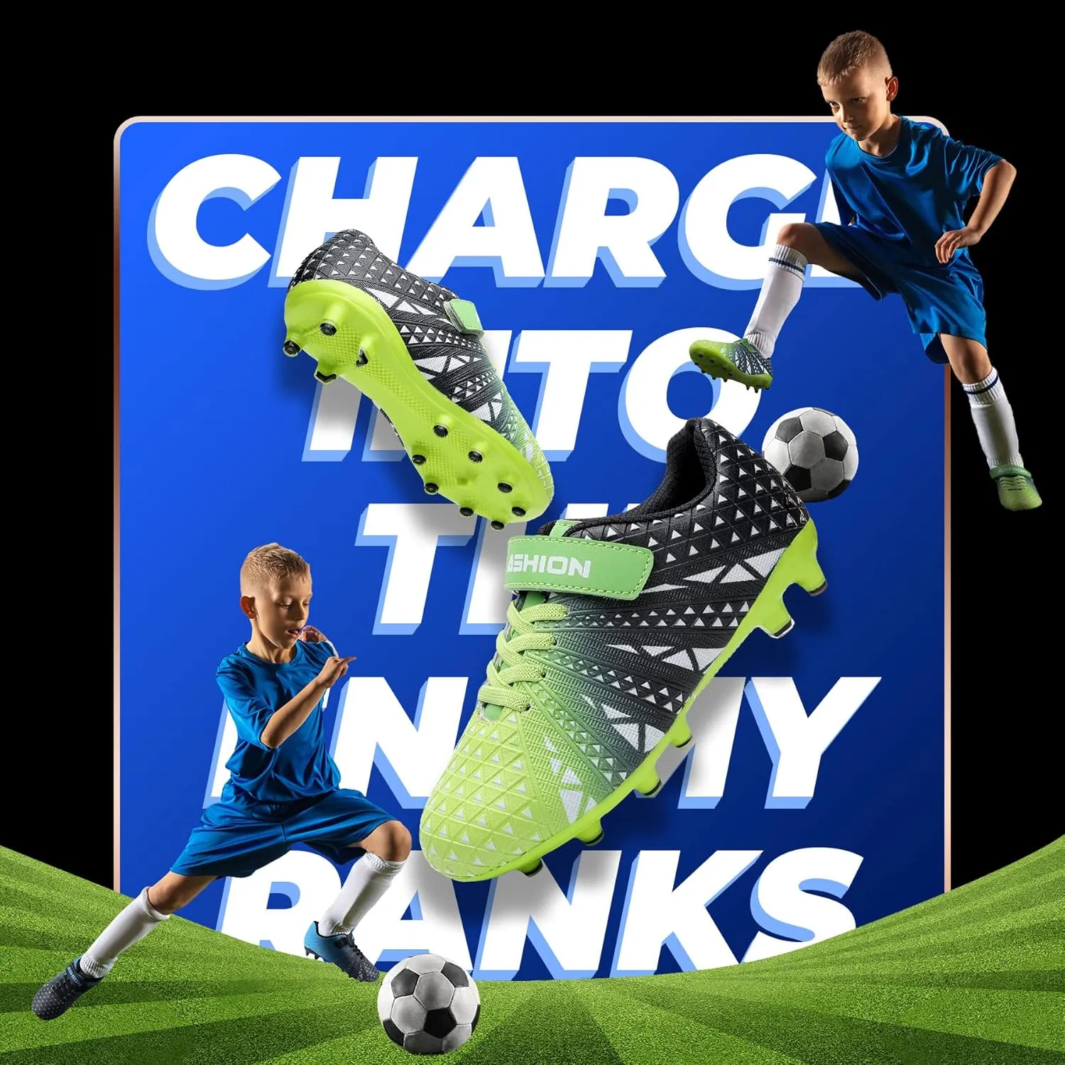 ASHION Kids Soccer Cleats Boys Girls Soccer Shoes Firm Ground Football Shoes for Indoor Outdoor Size (Little Kid/Big Kid)