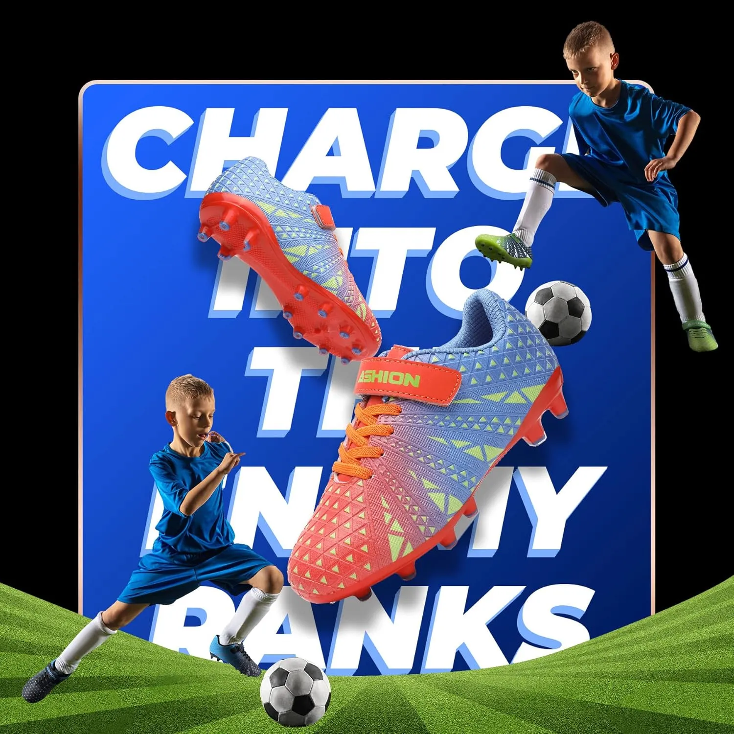 ASHION Kids Soccer Cleats Boys Girls Soccer Shoes Firm Ground Football Shoes for Indoor Outdoor Size (Little Kid/Big Kid)