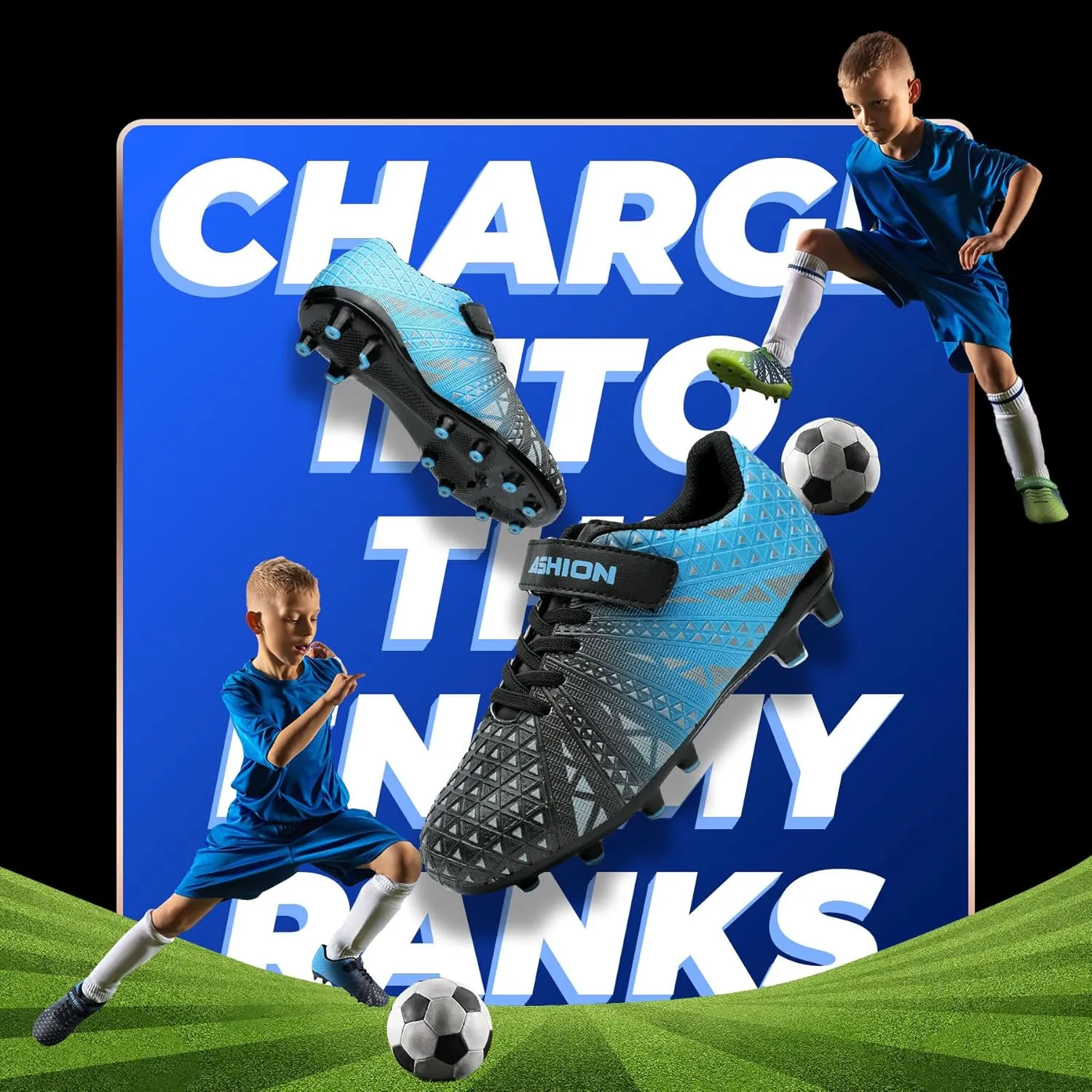 ASHION Kids Soccer Cleats Boys Girls Soccer Shoes Firm Ground Football Shoes for Indoor Outdoor Size (Little Kid/Big Kid)