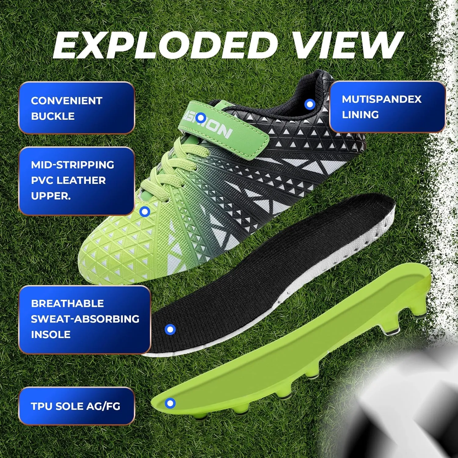 ASHION Kids Soccer Cleats Boys Girls Soccer Shoes Firm Ground Football Shoes for Indoor Outdoor Size (Little Kid/Big Kid)