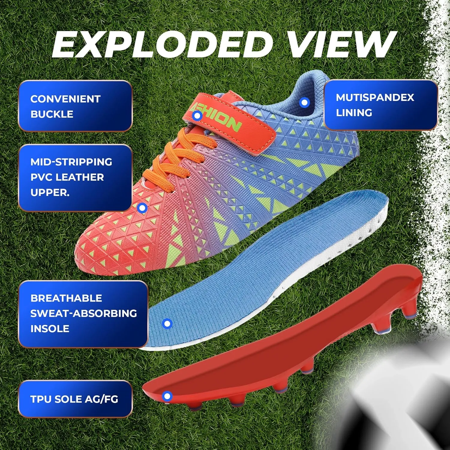 ASHION Kids Soccer Cleats Boys Girls Soccer Shoes Firm Ground Football Shoes for Indoor Outdoor Size (Little Kid/Big Kid)