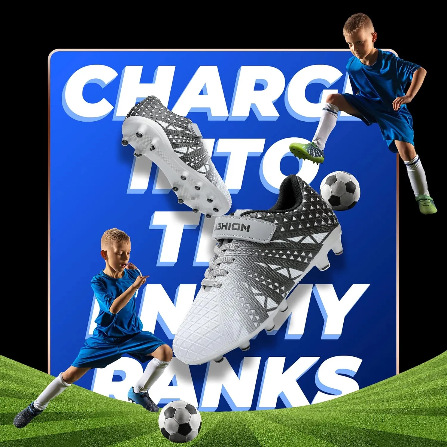 ASHION Kids Soccer Cleats Boys Girls Soccer Shoes Firm Ground Football Shoes for Indoor Outdoor Size (Little Kid/Big Kid)