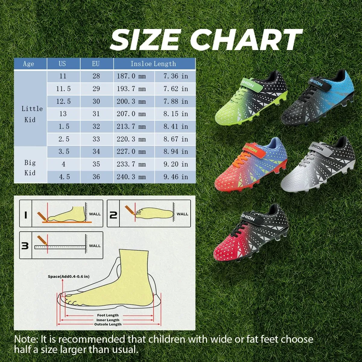 ASHION Kids Soccer Cleats Boys Girls Soccer Shoes Firm Ground Football Shoes for Indoor Outdoor Size (Little Kid/Big Kid)