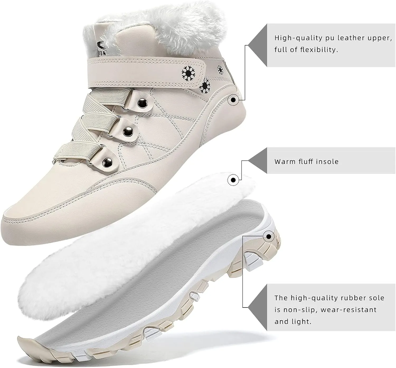 ASHION Womens Snow Boots Warm Fur Lined Winter Boots Comfortable Ankle Booties Outdoor Hiking Boots for Women