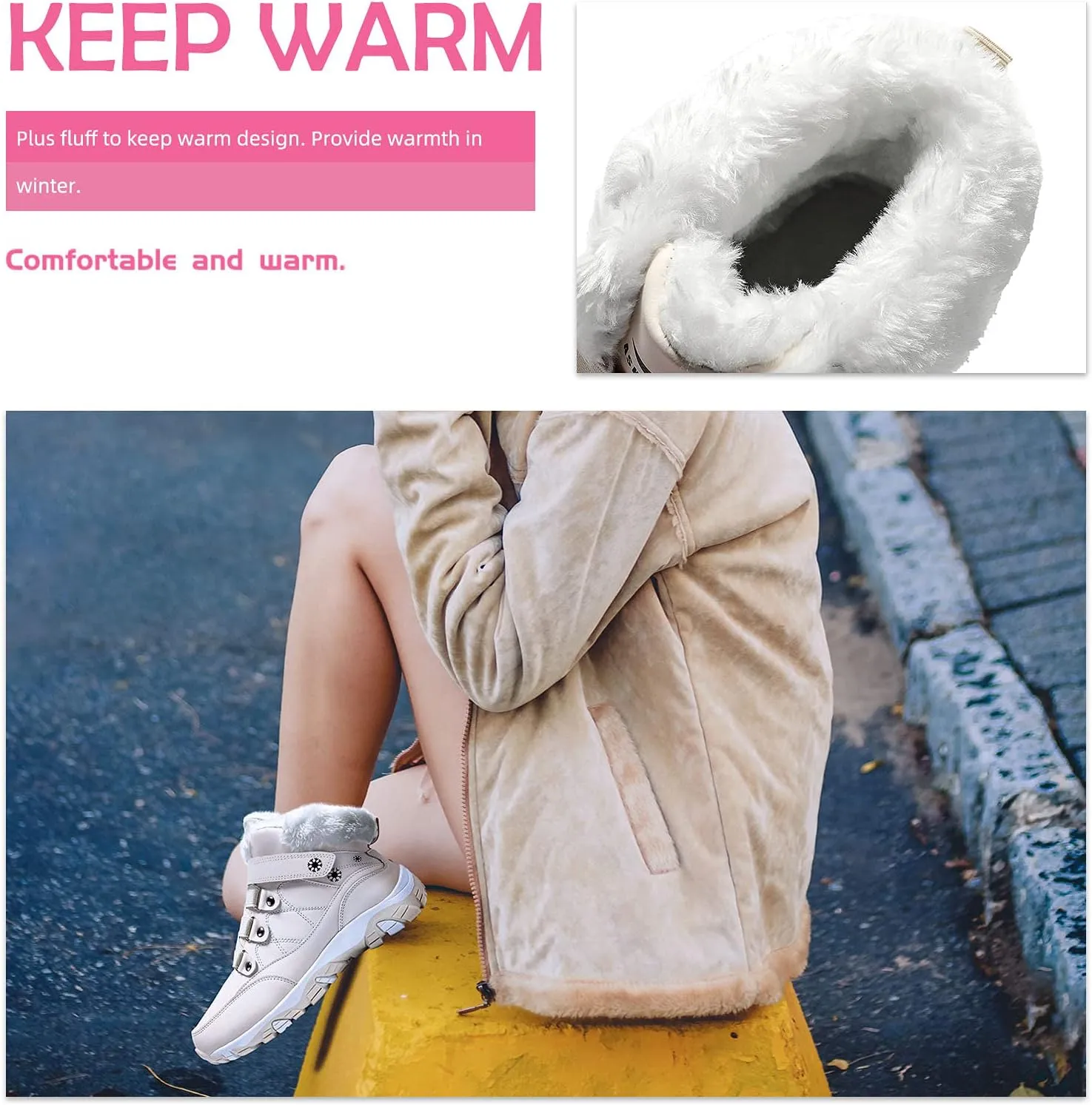 ASHION Womens Snow Boots Warm Fur Lined Winter Boots Comfortable Ankle Booties Outdoor Hiking Boots for Women