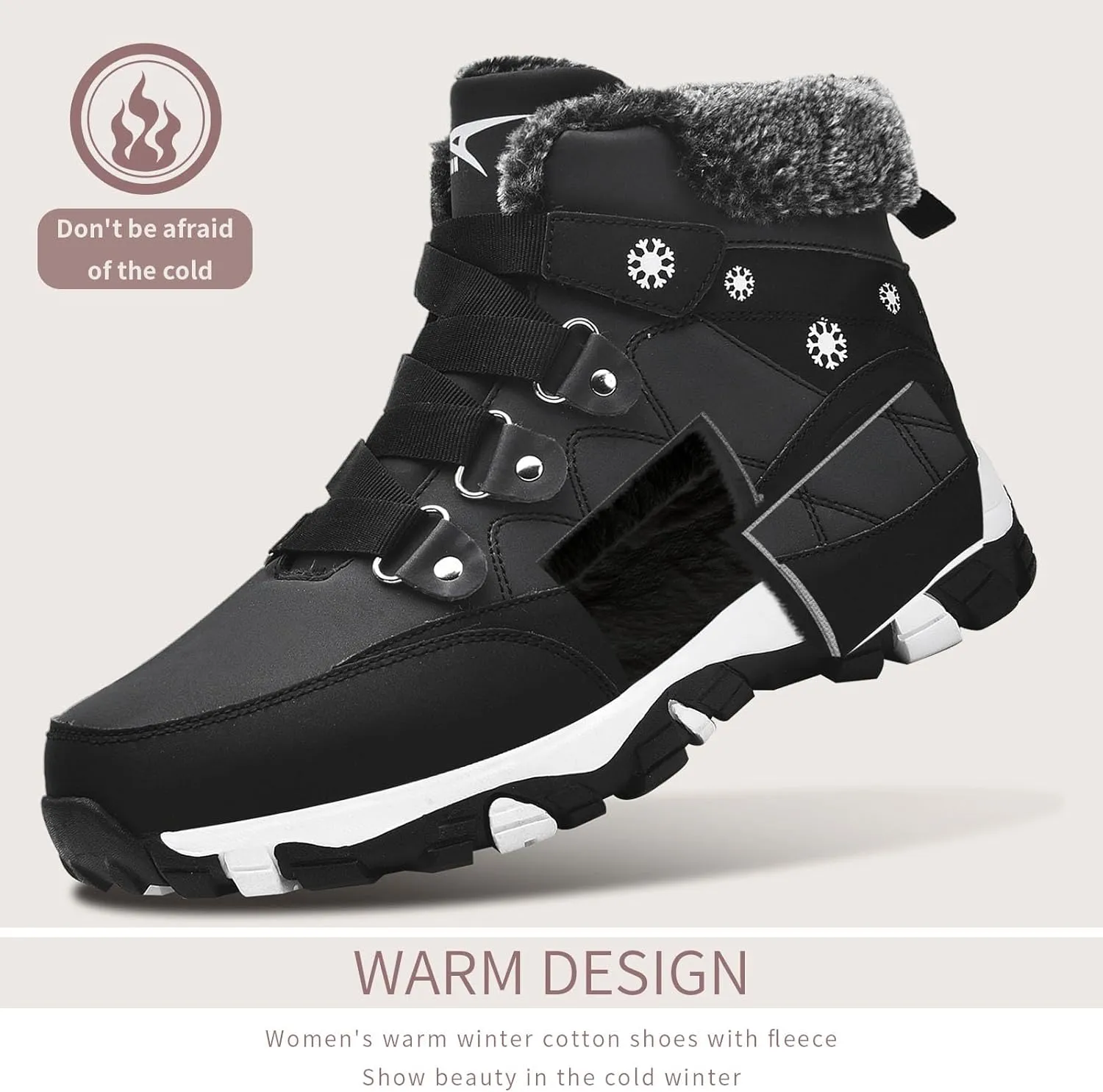 ASHION Womens Snow Boots Warm Fur Lined Winter Boots Comfortable Ankle Booties Outdoor Hiking Boots for Women