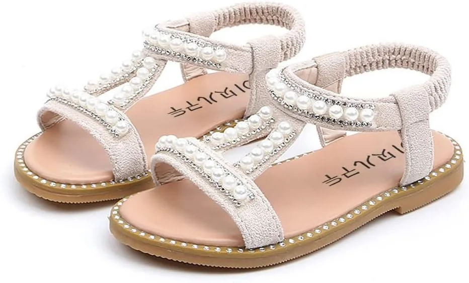 Baby Toddler T Sandals with Pearl Girls Dress Shoes Wedding Party Open Toe Glitter for Toddler Girl Summer Shoes
