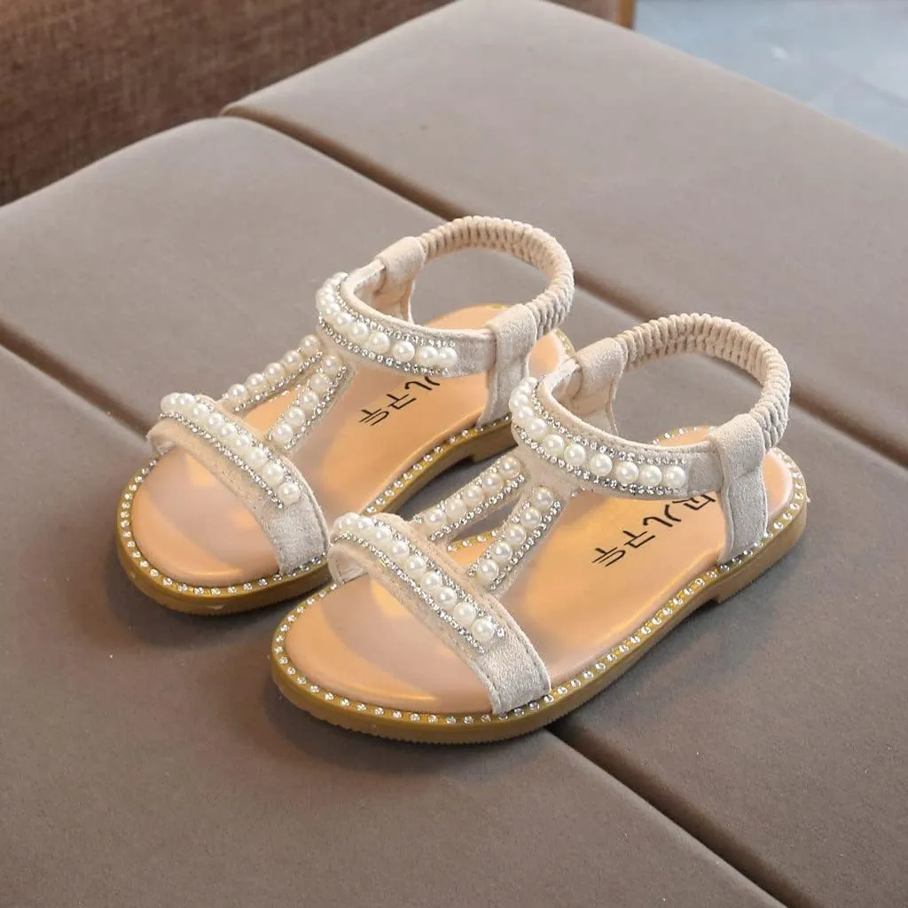 Baby Toddler T Sandals with Pearl Girls Dress Shoes Wedding Party Open Toe Glitter for Toddler Girl Summer Shoes