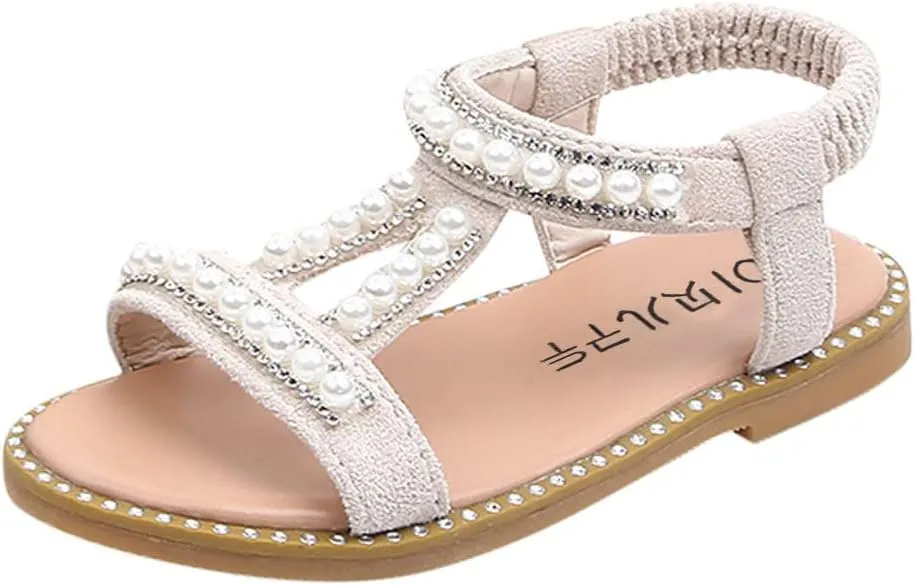 Baby Toddler T Sandals with Pearl Girls Dress Shoes Wedding Party Open Toe Glitter for Toddler Girl Summer Shoes
