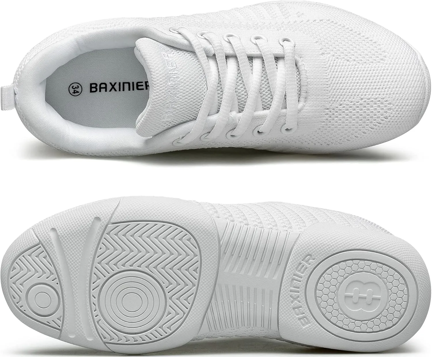 BAXINIER Girls White Cheerleading Shoes Breathable Youth Cheer Competition Sneakers Athletic Training Dance Tennis Walking Shoes