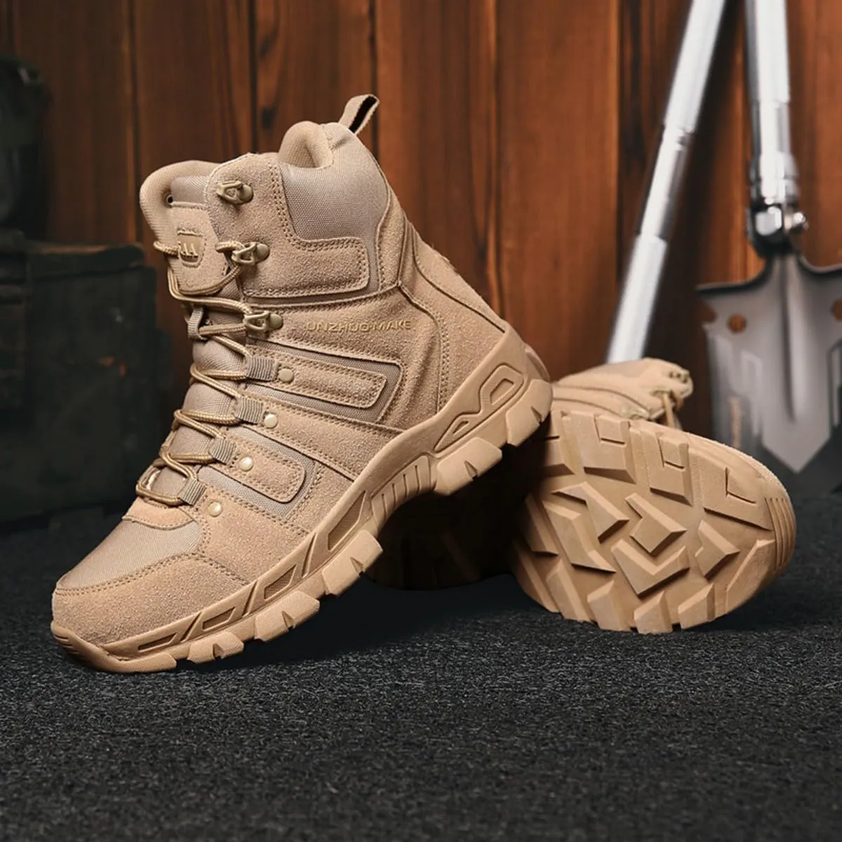 Bitiger Men's Combat Boots with Side Zipper Velcro and Casual Outdoor Mountaineering Trekking Commando Tactical Boots