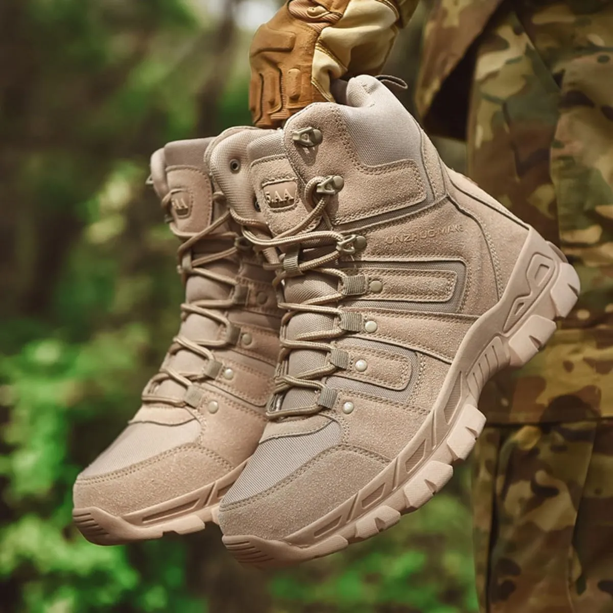 Bitiger Men's Combat Boots with Side Zipper Velcro and Casual Outdoor Mountaineering Trekking Commando Tactical Boots