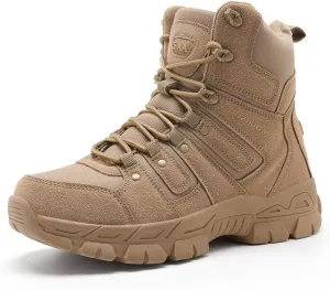 Bitiger Men's Combat Boots with Side Zipper Velcro and Casual Outdoor Mountaineering Trekking Commando Tactical Boots