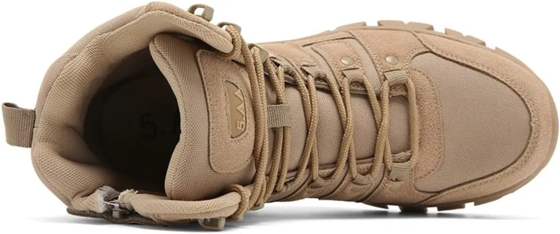 Bitiger Men's Combat Boots with Side Zipper Velcro and Casual Outdoor Mountaineering Trekking Commando Tactical Boots
