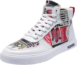 BORAMAX Men's White Canvas Shoes High Top Canvas Sneakers Classic Lace-Up Walking Shoes Light-Weight Casual Shoe Tennis Shoes