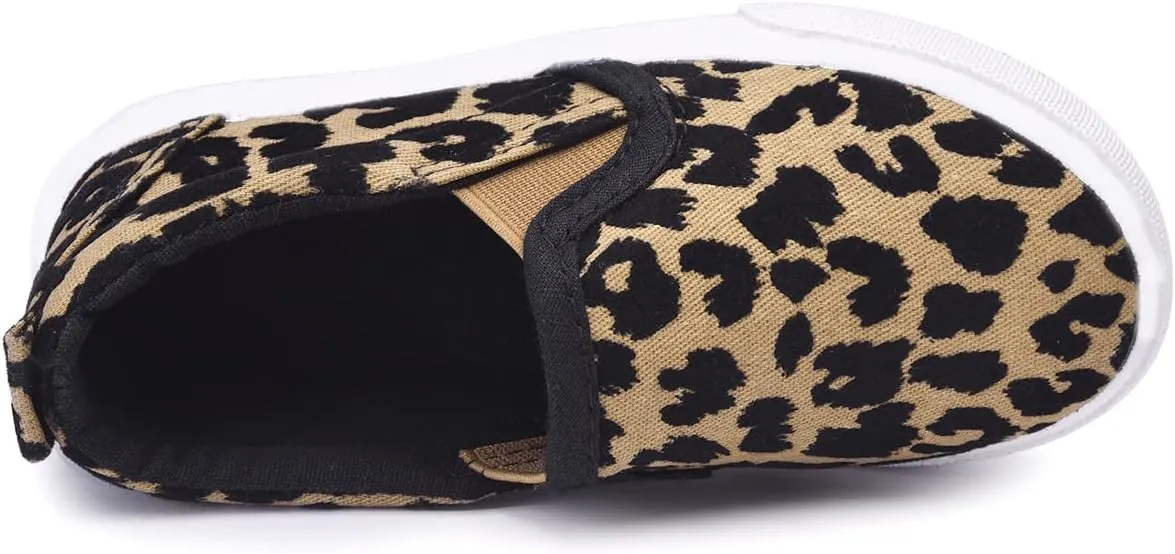 Boy's Girl's Leopard Print Canvas Sneakers Casual Slip On Loafers Kids Flat Shoes