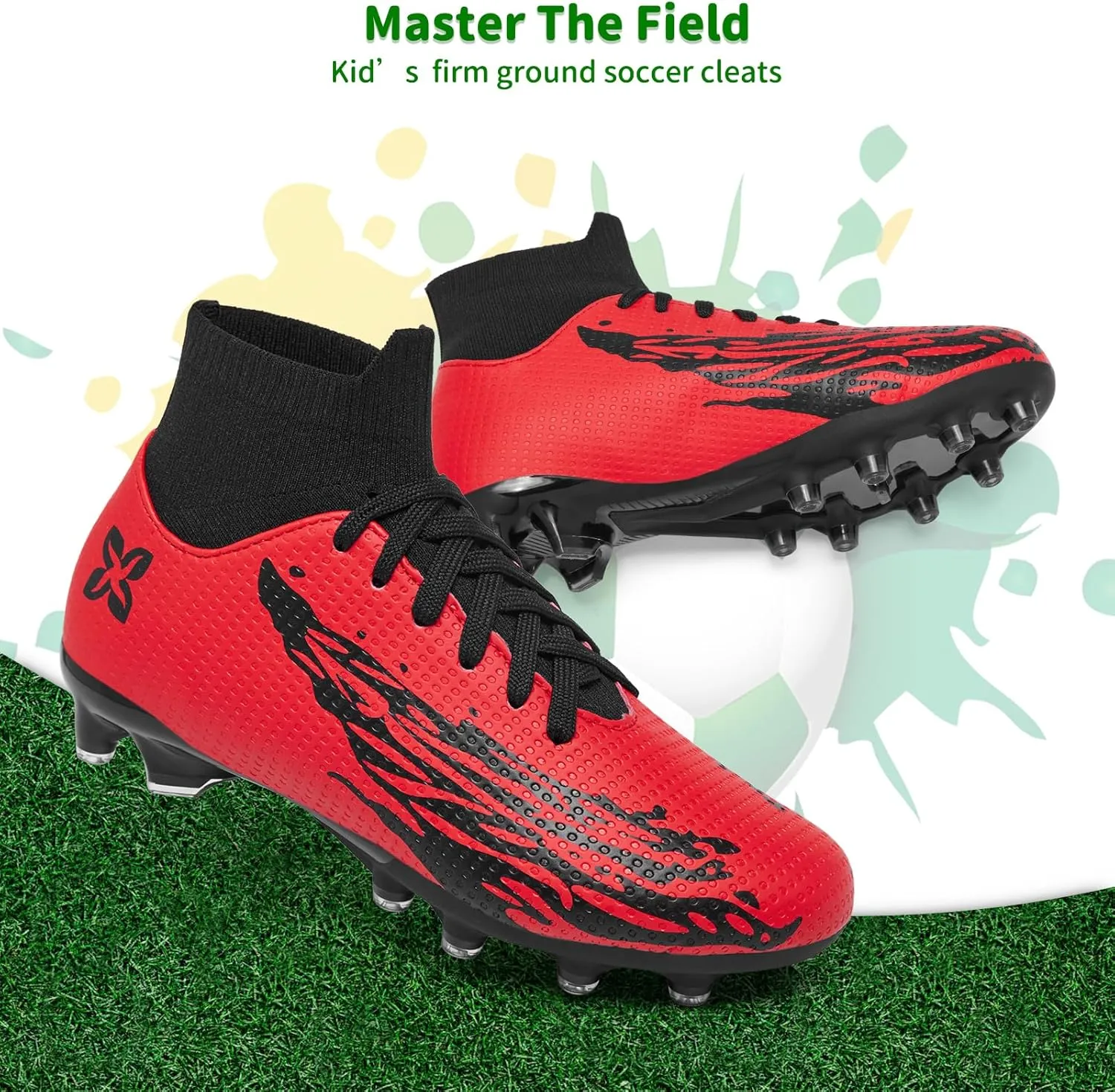 Boys Girls Soccer Cleats Youth Firm Groud Soccer Shoes Athletic Outdoor Training Football Cleats for Little/Big Kids