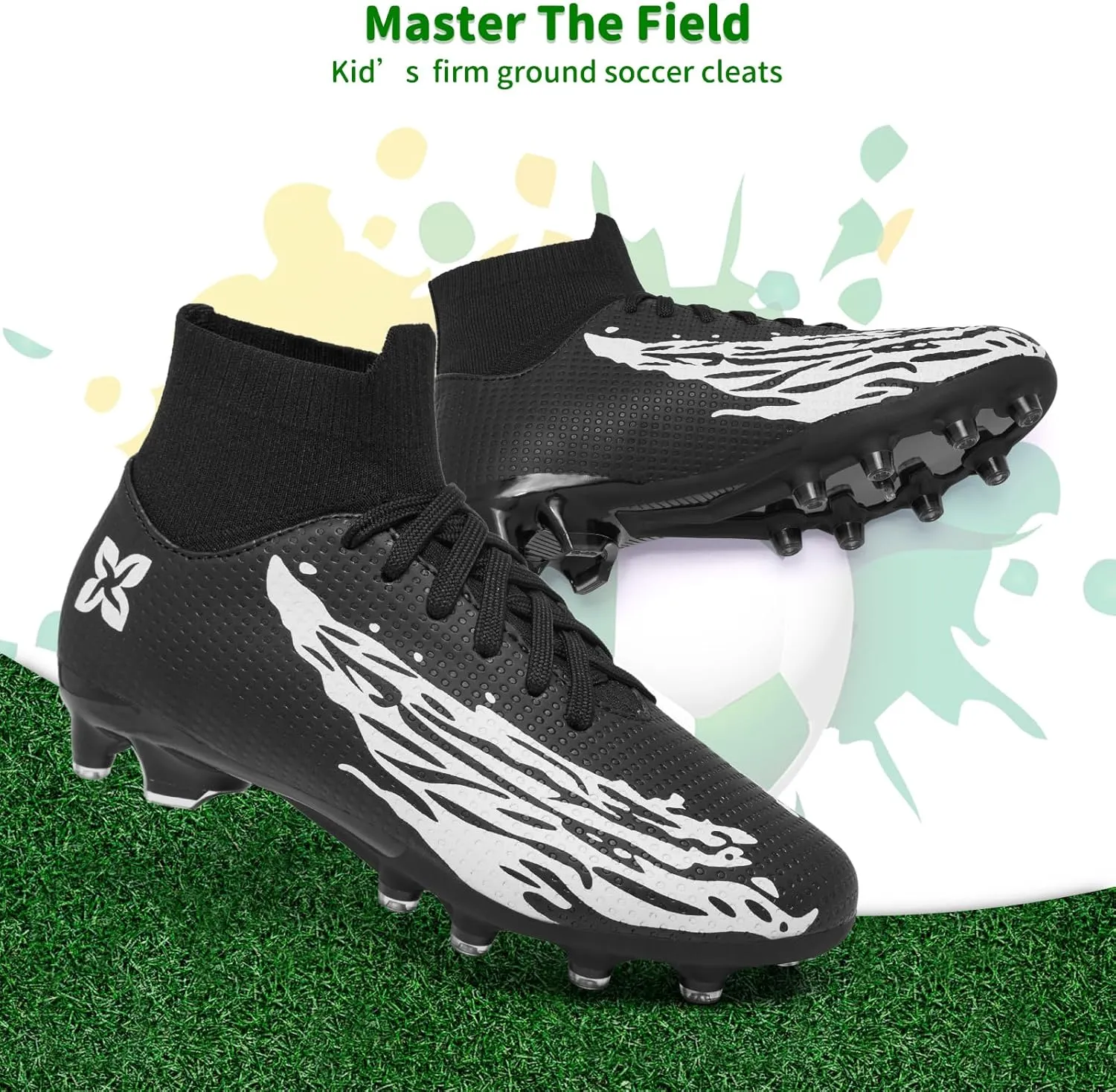 Boys Girls Soccer Cleats Youth Firm Groud Soccer Shoes Athletic Outdoor Training Football Cleats for Little/Big Kids