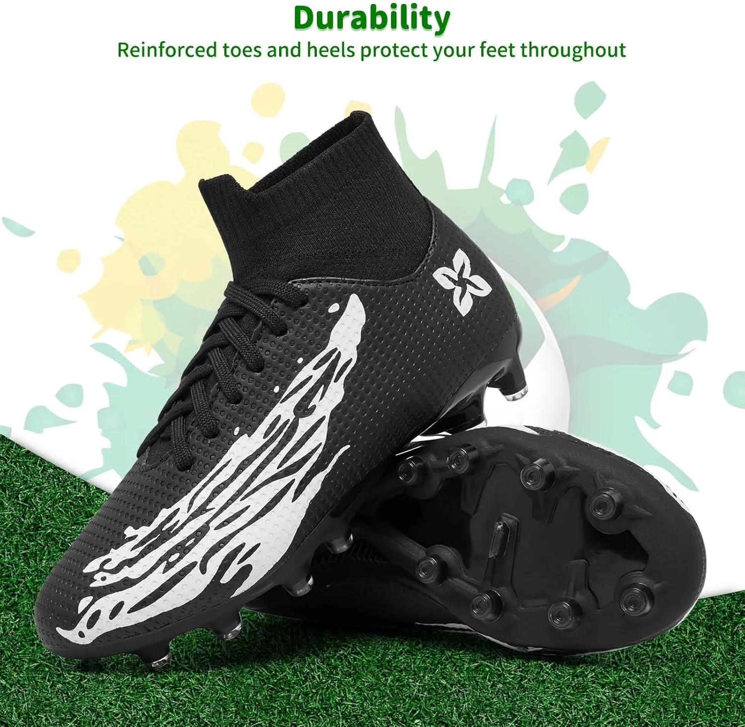 Boys Girls Soccer Cleats Youth Firm Groud Soccer Shoes Athletic Outdoor Training Football Cleats for Little/Big Kids