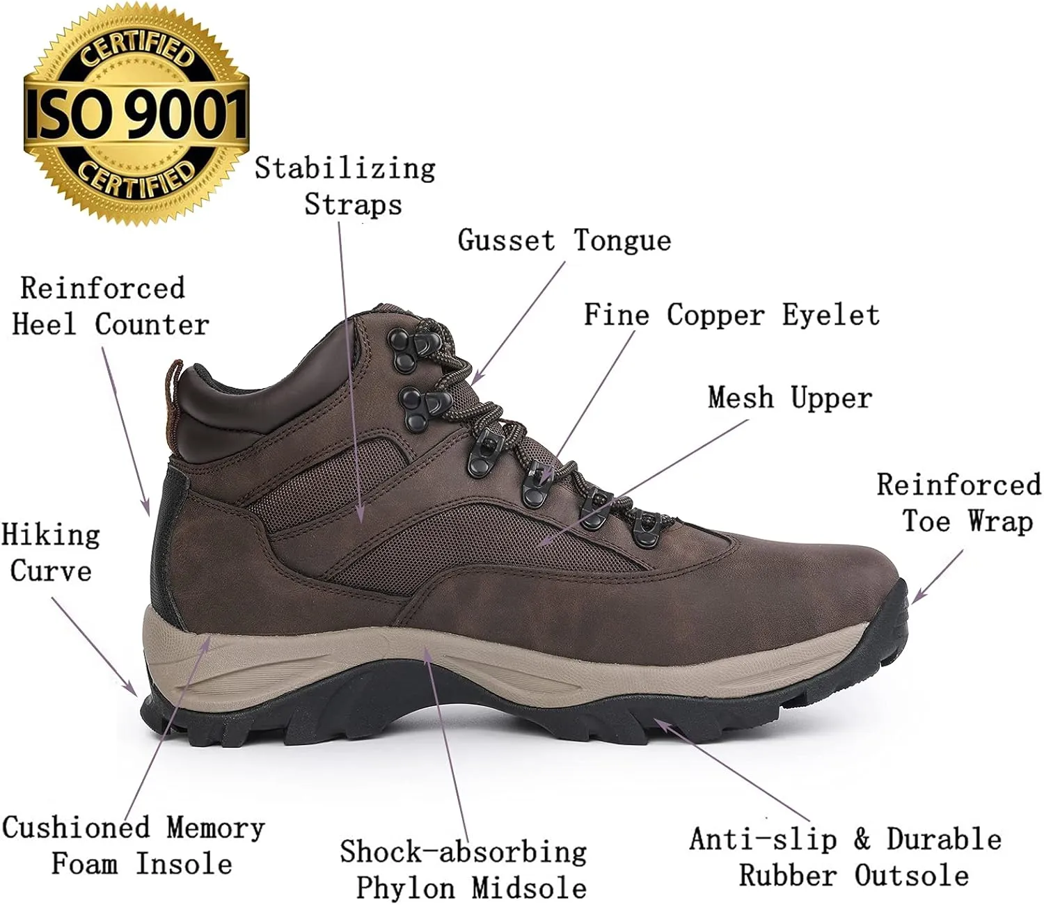 CC-Los Men's Waterproof Hiking Boots Outdoor Relaxed Fit Lightweight Size 7.5-14