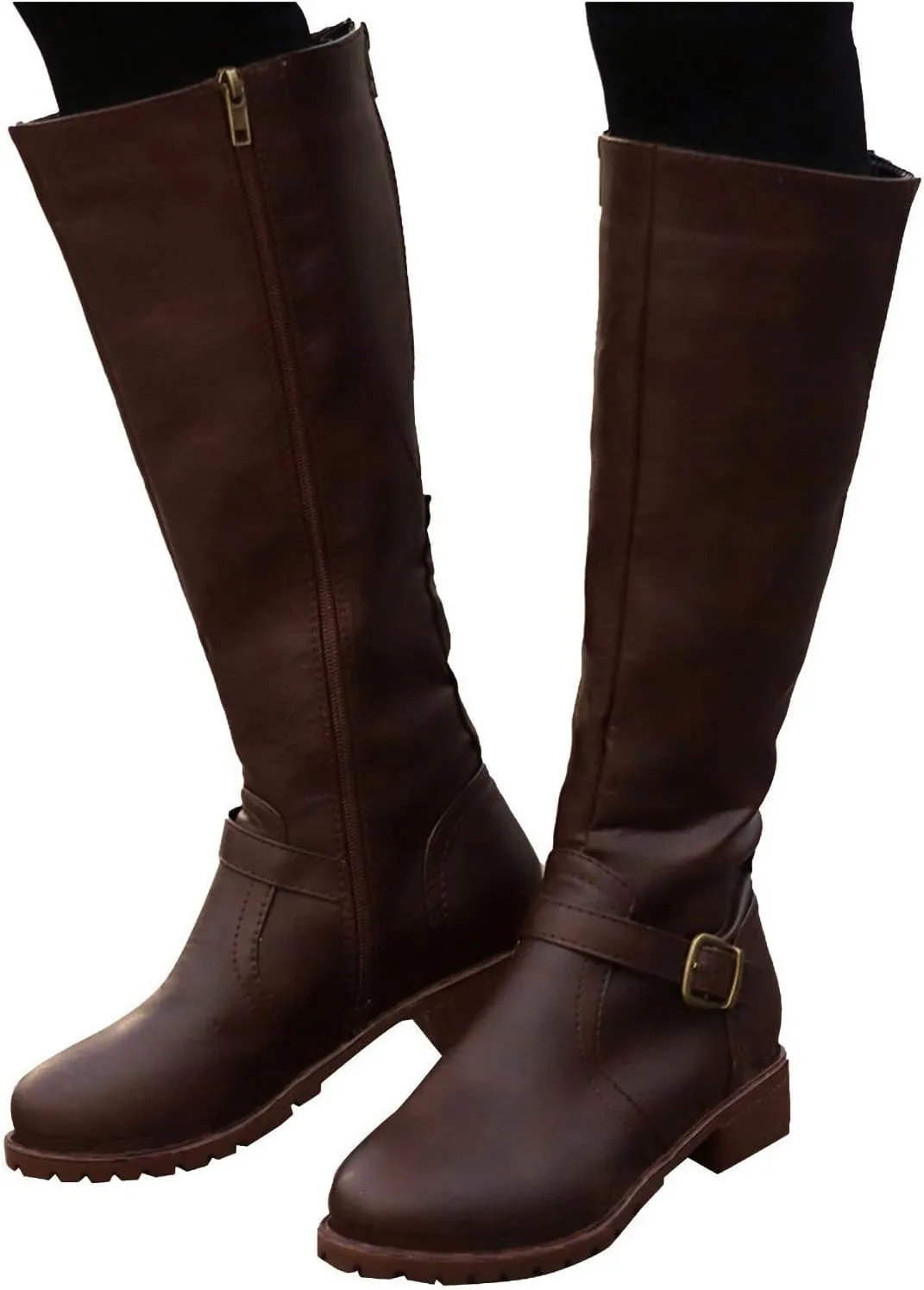 Cowboy Boots for Women Wide Width Boot Leather Boots Mid Calf Slouchy Round Toe Vintage Booties Winter Dressy Shoes