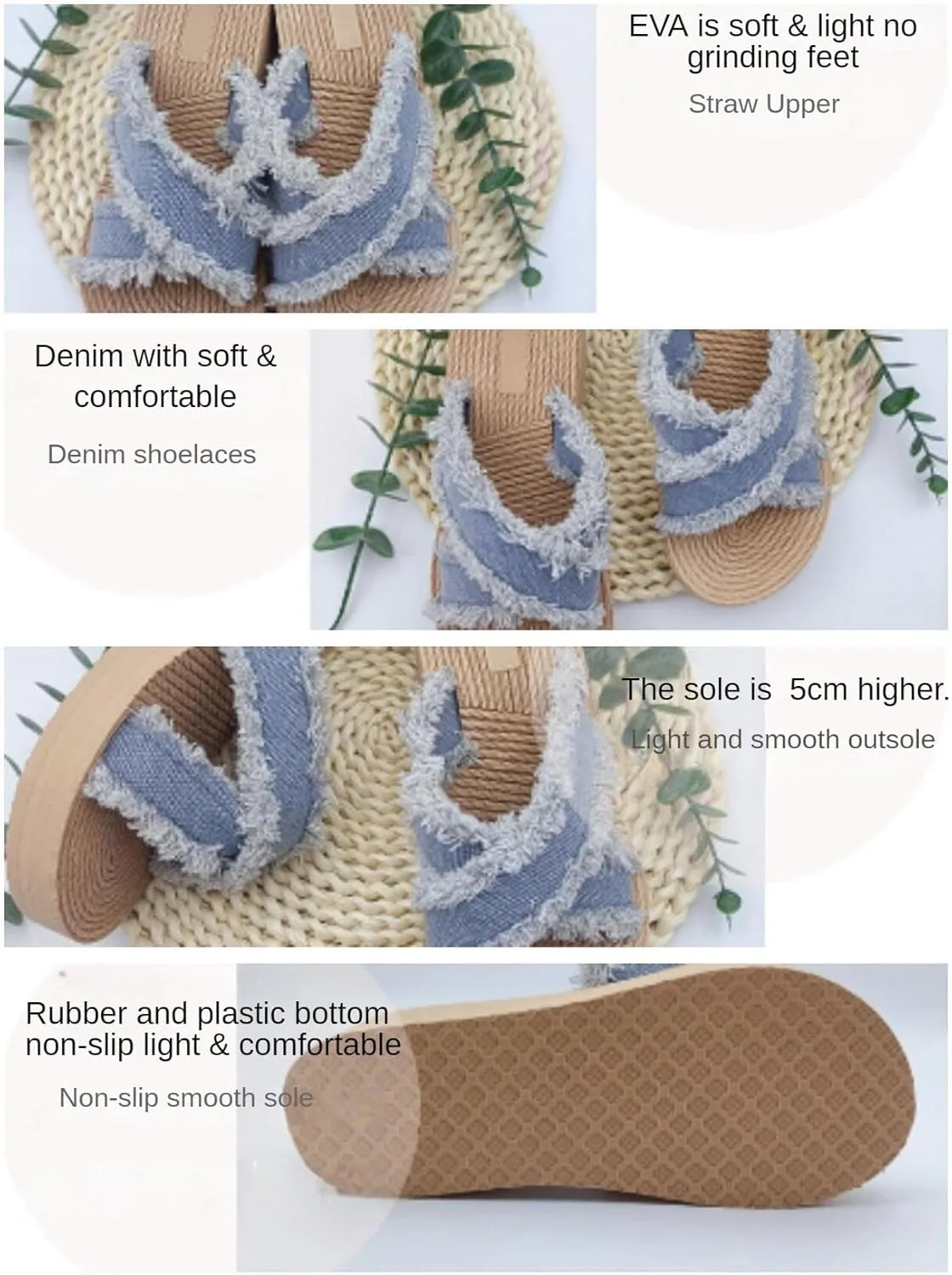 Denim Slipper Slide Sandals For Women with Cross Design & Straw Sole Fashionable Indoor & Outdoor Comfort Step into Style