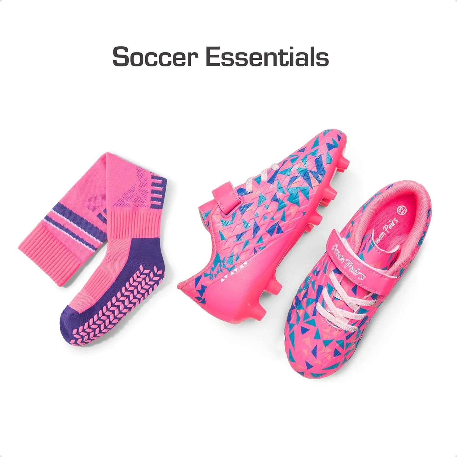 DREAM PAIRS Boys Girls Soccer Cleats Youth Firm Groud Football Shoes with Socks for Little/Big Kids