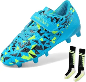 DREAM PAIRS Boys Girls Soccer Cleats Youth Firm Groud Football Shoes with Socks for Little/Big Kids