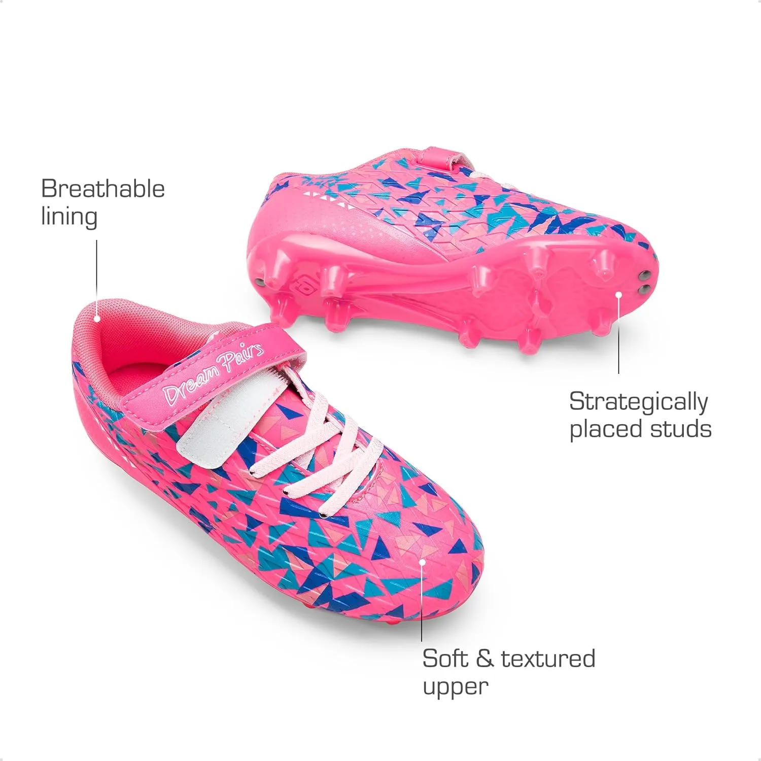 DREAM PAIRS Boys Girls Soccer Cleats Youth Firm Groud Football Shoes with Socks for Little/Big Kids