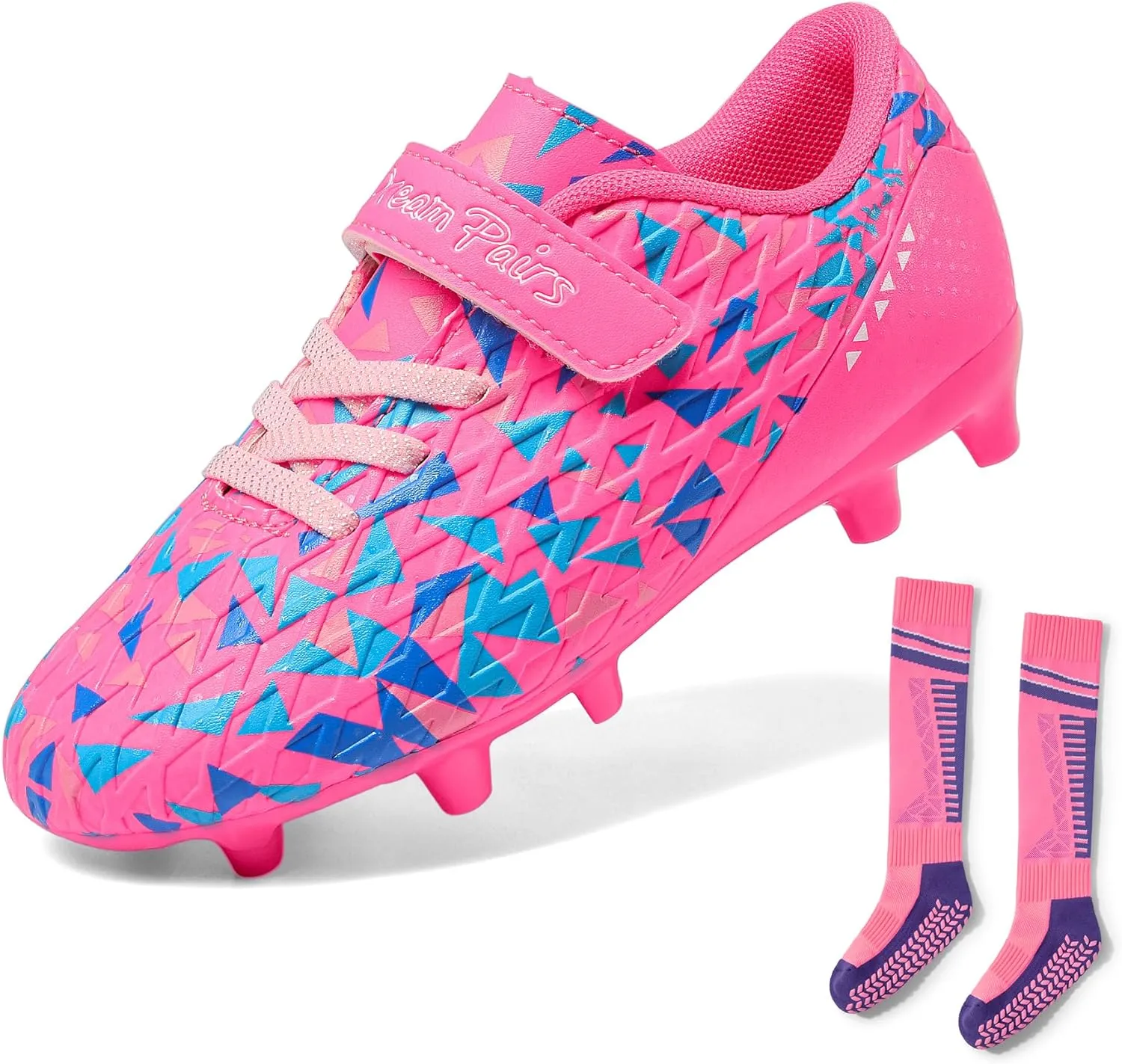 DREAM PAIRS Boys Girls Soccer Cleats Youth Firm Groud Football Shoes with Socks for Little/Big Kids