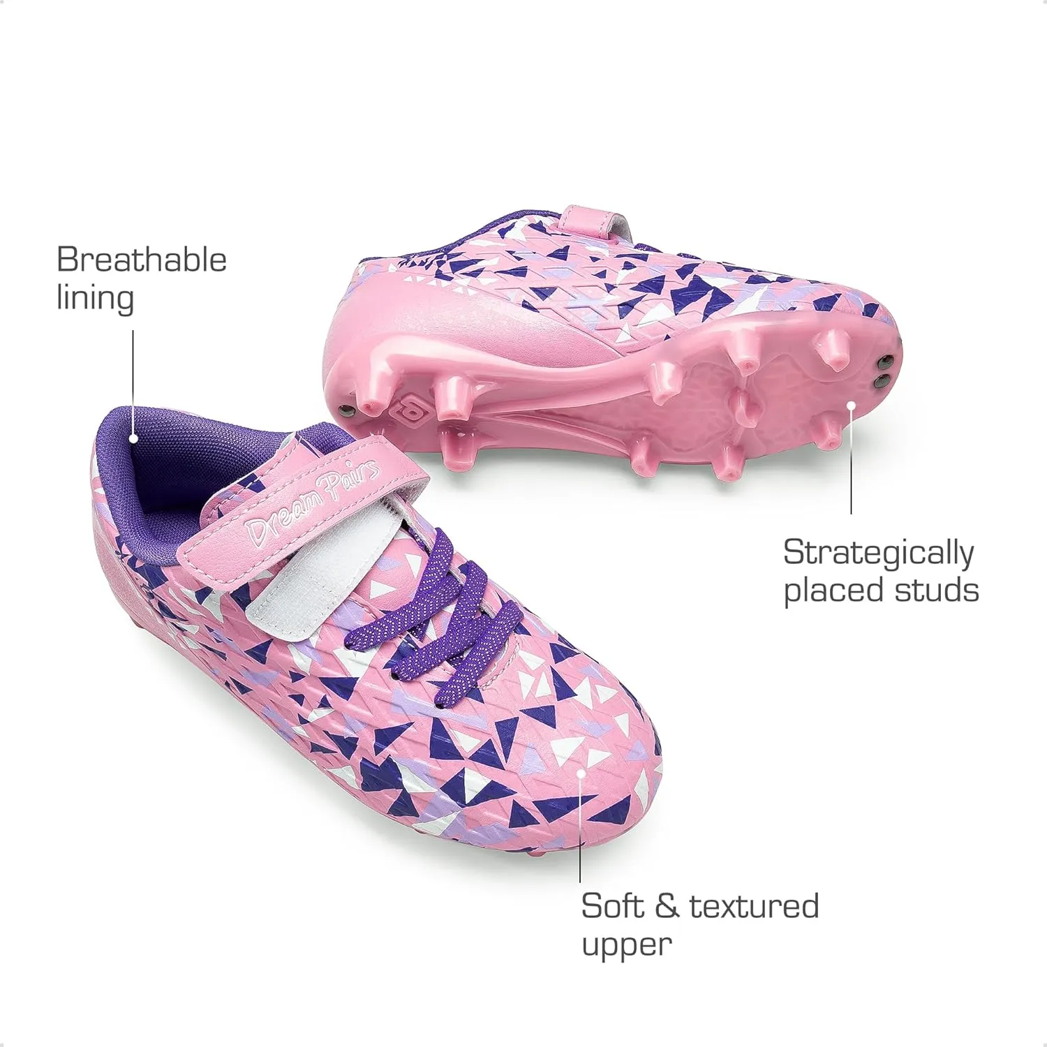 DREAM PAIRS Boys Girls Soccer Cleats Youth Firm Groud Football Shoes with Socks for Little/Big Kids