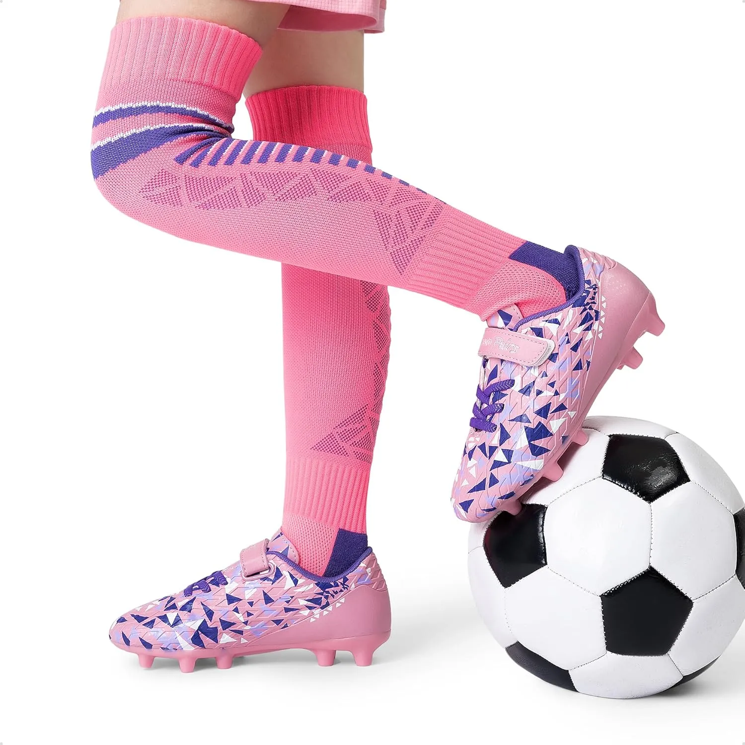 DREAM PAIRS Boys Girls Soccer Cleats Youth Firm Groud Football Shoes with Socks for Little/Big Kids