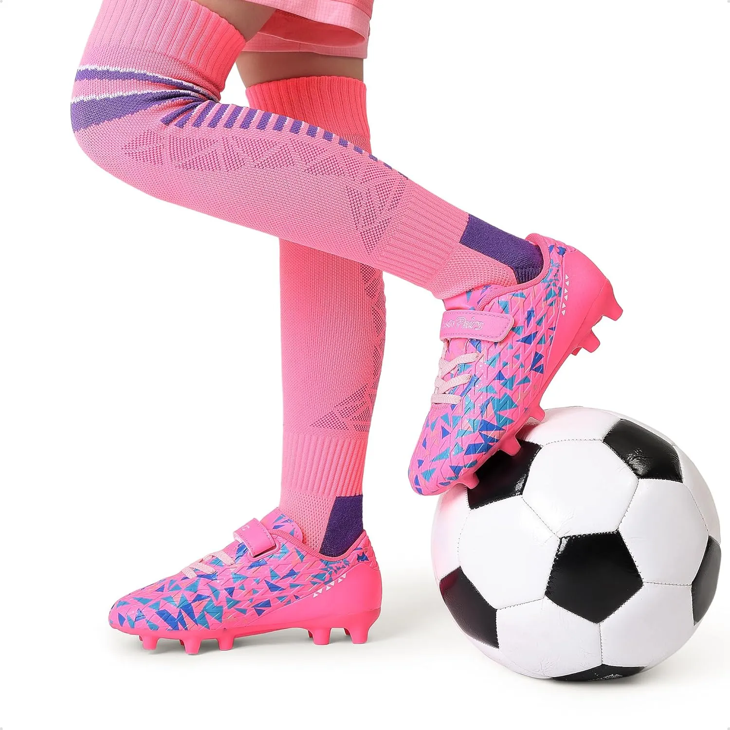 DREAM PAIRS Boys Girls Soccer Cleats Youth Firm Groud Football Shoes with Socks for Little/Big Kids