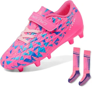 DREAM PAIRS Boys Girls Soccer Cleats Youth Firm Groud Football Shoes with Socks for Little/Big Kids