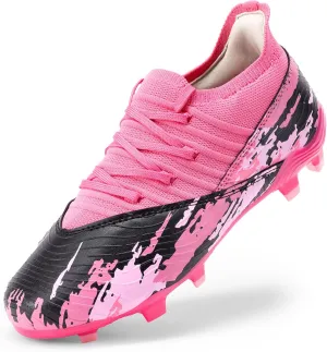 DREAM PAIRS Girls Boys Soccer Cleats Youth Firm Groud Outdoor Sports Athletic Mid-top Football Shoes for Little/Big Kid