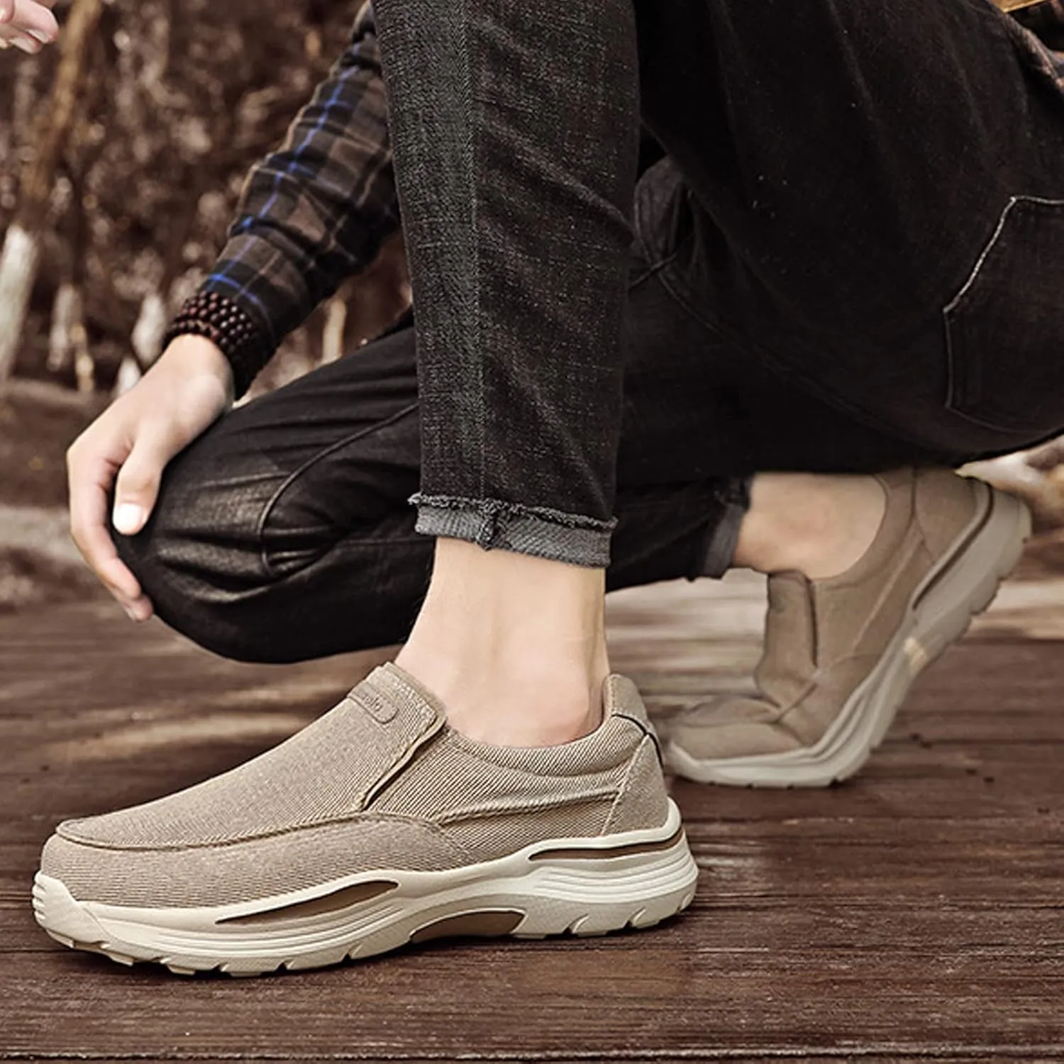 EFTCAL Men's Lightweight Comfortable Slip On Loafers,Breathable Anti-Slip Outdoor Casual Canvas Shoes Fashion Sneaker
