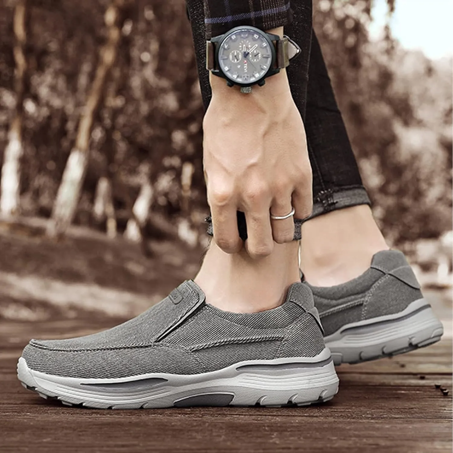 EFTCAL Men's Lightweight Comfortable Slip On Loafers,Breathable Anti-Slip Outdoor Casual Canvas Shoes Fashion Sneaker