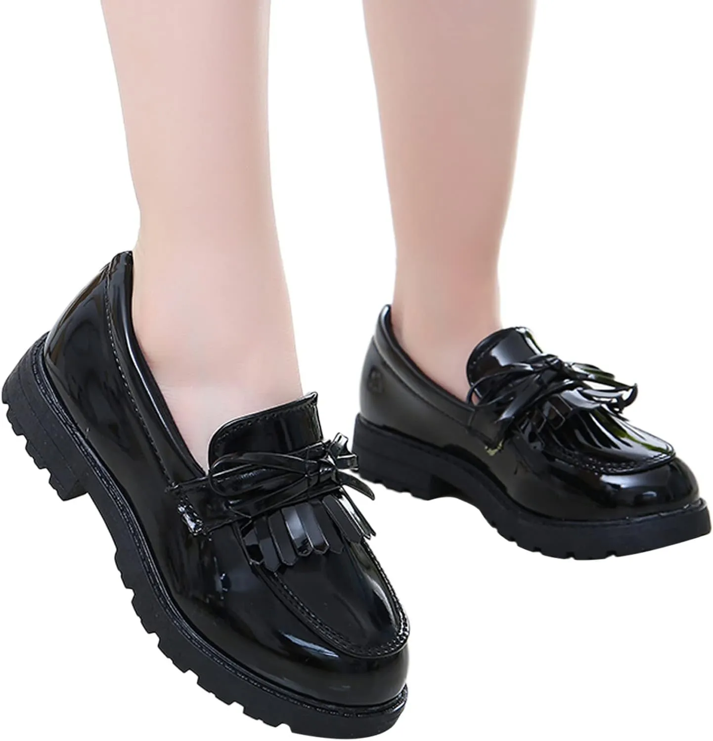 EnJoCho Casual Shoes for Kids Girls Slip On Leather Loafer Tassel Bow Flats School Dress Shoes For Girls Shoes