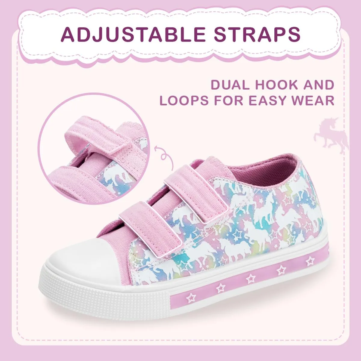 EUXTERPA Toddler Light Up Sneakers Kids Casual Canvas Shoes with Adjustable Strap for Girls Boys