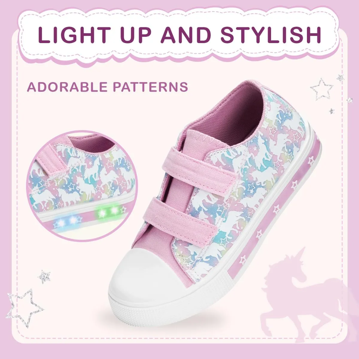EUXTERPA Toddler Light Up Sneakers Kids Casual Canvas Shoes with Adjustable Strap for Girls Boys