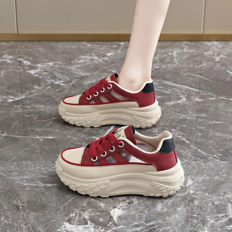 Fashionable Womens Platform Sneakers - Adjustable Lace-Up Design, Lightweight Shock-Absorbing Comfort - Ideal for Casual Chic Daily Wear, Urban Style, All-Match Trainers